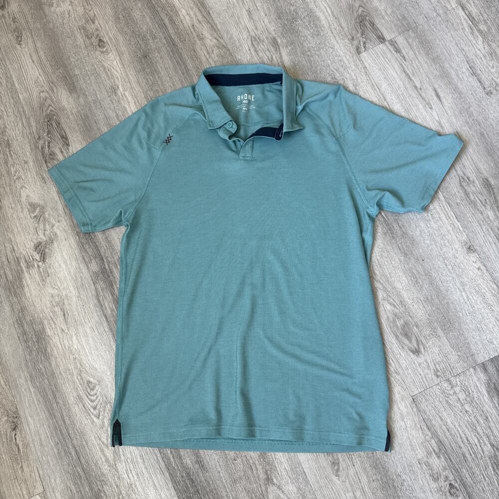 Rhone Polo Shirt Blue Green Performance Commuter Sport Mens M